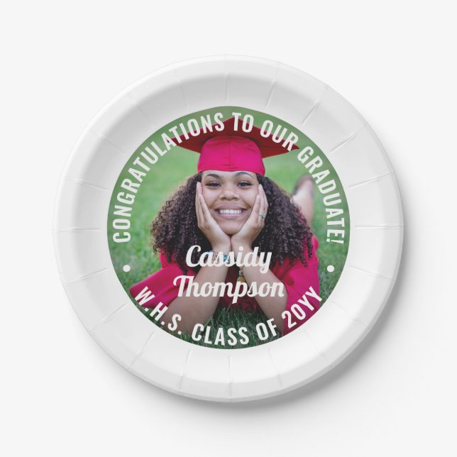 Any Text Modern Photo Simple Elegant Graduation Paper Plate (Front)