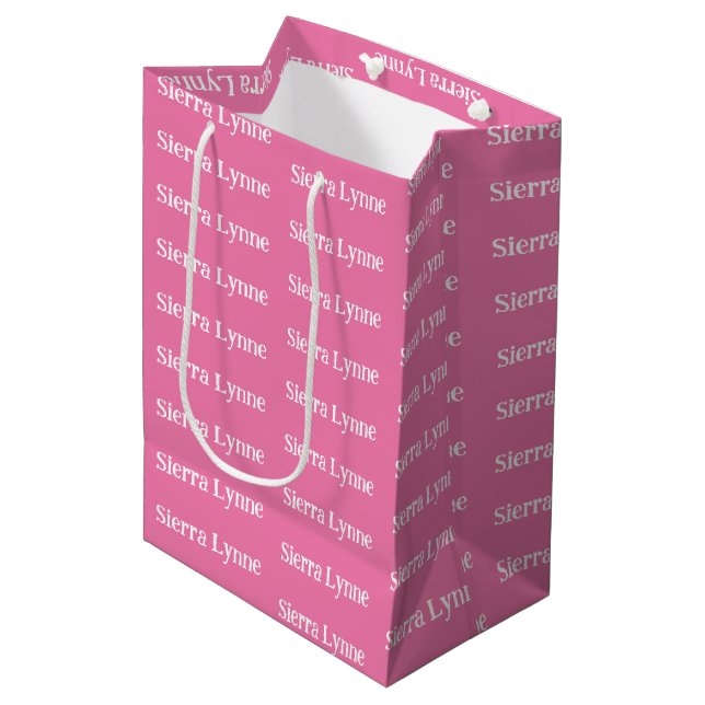 Any Text Name or Surname Personalised Pink Medium Gift Bag (Front Angled)