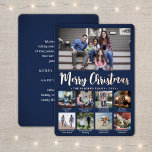 Any Text Navy Blue 9 Photo Collage Trendy Script<br><div class="desc">Send stylish joyful greetings and share 9 of your favourite pictures with a custom photo collage navy blue and rose gold foil holiday card. All text on this template is simple to customise to include any wording, such as Merry Christmas, Happy Holidays, Seasons Greetings, New Year Cheers etc. (IMAGE PLACEMENT...</div>