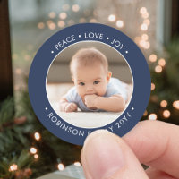 Any Text Navy Blue & White Peace Love Joy Photo