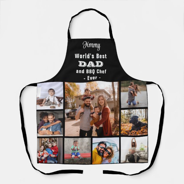 Any Text Photo Collage Best Dad Grill Master Apron (Front)