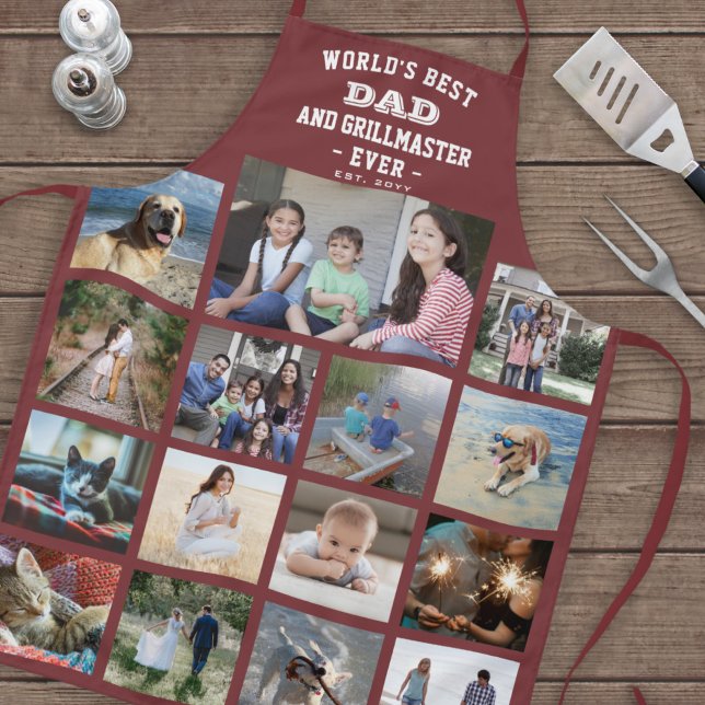 Any Text Photo Collage Best Dad Grill Master Red Apron (Creator Uploaded)