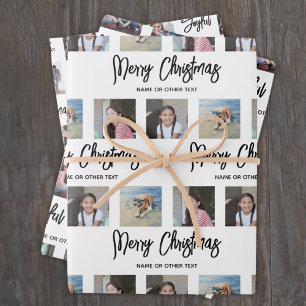 Any Text Photo Collage Brushed Script Christmas Wrapping Paper Sheet