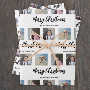 Any Text Photo Collage Simple Brushed Christmas Wrapping Paper Sheet