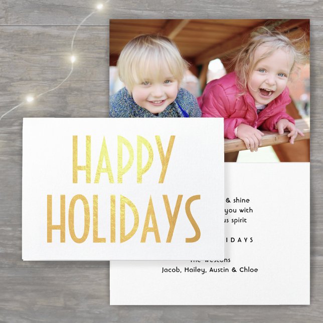 Any Text Simple Kraft Happy Holidays Silver Real Foil Card (Creator Uploaded)