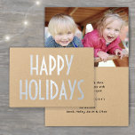 Any Text Simple Kraft Happy Holidays Silver Real Foil Card<br><div class="desc">Let your holiday greeting sparkle with the luxe shine of silver real foil. All text on front and inside can easily be customised or deleted. Front can read Merry Christmas, Happy Holidays, Happy Hanukkah, Seasons Greetings, Happy New Year, or other text. On inside, use a favourite quote or delete message...</div>