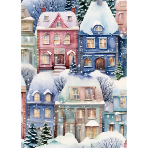 Any Text Snowy Homes Tall Holiday Card