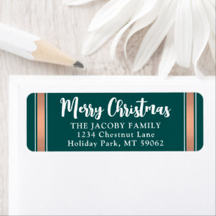 Any Text Teal & Rose Gold Christmas Return Address