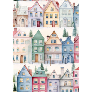 Any Text Watercolor Homes Tall Holiday Card