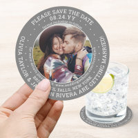 Any Text Wedding Save the Date Photo Grey & White