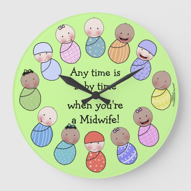 Any Time is Baby Time for Midwife Large Clock (Front)