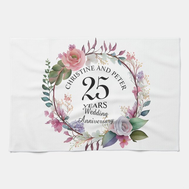 Any Wedding (25) Elegant Floral Anniversary Tea Towel (Horizontal)
