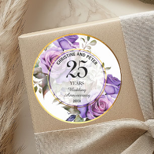 Any Wedding (25) Gold Frame Roses Anniversary Classic Round Sticker