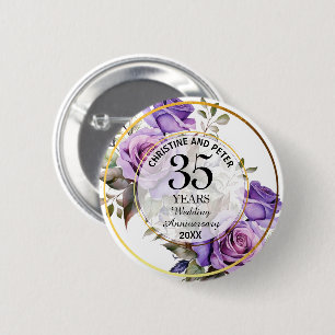Any Wedding (35) Gold Frame Roses Anniversary 6 Cm Round Badge