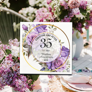 Any Wedding (35) Gold Frame Roses Anniversary Napkin