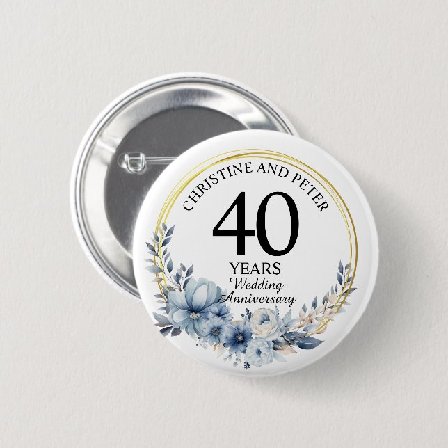 Any Wedding (40) Elegant Blue Floral Anniversary 6 Cm Round Badge (Front & Back)