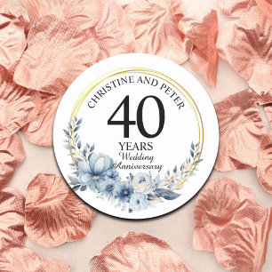 Any Wedding (40) Elegant Blue Floral Anniversary Classic Round Sticker