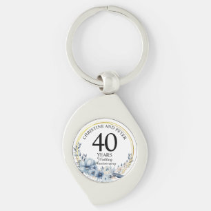 Any Wedding (40) Elegant Blue Floral Anniversary Key Ring