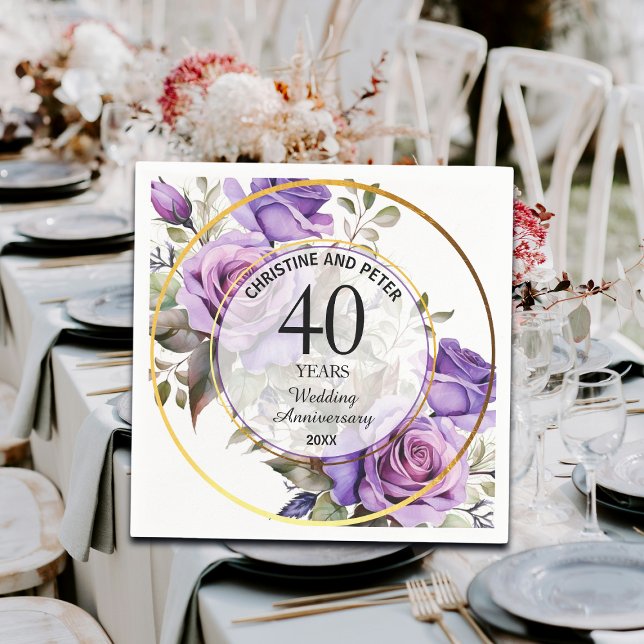 Any Wedding (40) Gold Frame Roses Anniversary Napkin (Creator Uploaded)