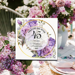 Any Wedding (45) Gold Frame Roses Anniversary Napkin