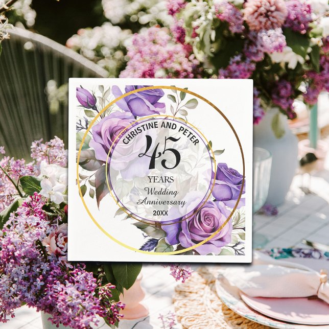 Any Wedding (45) Gold Frame Roses Anniversary Napkin (Creator Uploaded)