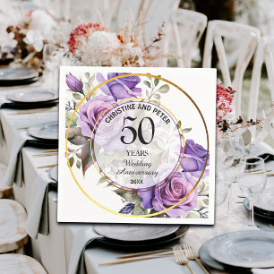Any Wedding (50) Gold Frame Roses Anniversary Napkin