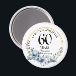 Any Wedding (60) Elegant Blue Floral Anniversary Magnet<br><div class="desc">Any Wedding Elegant Blue Floral Anniversary magnet - this elegant Blue Floral with Gold Frame any year wedding anniversary magnet can be personalised with your special wedding anniversary year!</div>