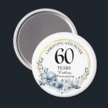 Any Wedding (60) Elegant Blue Floral Anniversary Magnet<br><div class="desc">Any Wedding Elegant Blue Floral Anniversary magnet - this elegant Blue Floral with Gold Frame any year wedding anniversary magnet can be personalised with your special wedding anniversary year!</div>