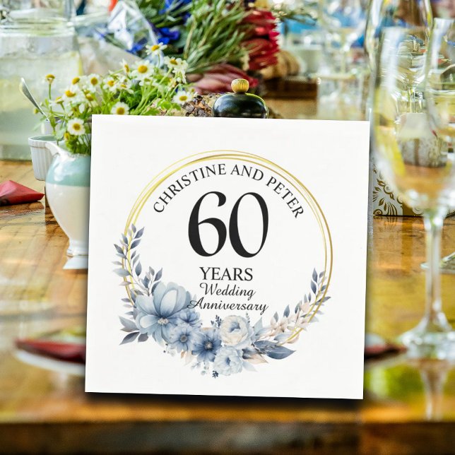Any Wedding (60) Elegant Blue Floral Anniversary Napkin (Creator Uploaded)