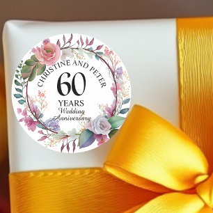 Any Wedding (60) Elegant Floral Anniversary Classic Round Sticker
