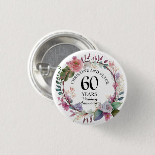 Any Wedding (60) Elegant Floral Anniversary Favor 3 Cm Round Badge