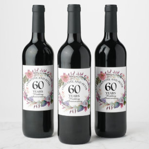 Any Wedding (60) Elegant Floral Anniversary Wine Label