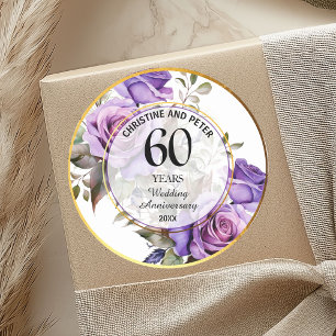 Any Wedding (60) Gold Frame Roses Anniversary Classic Round Sticker