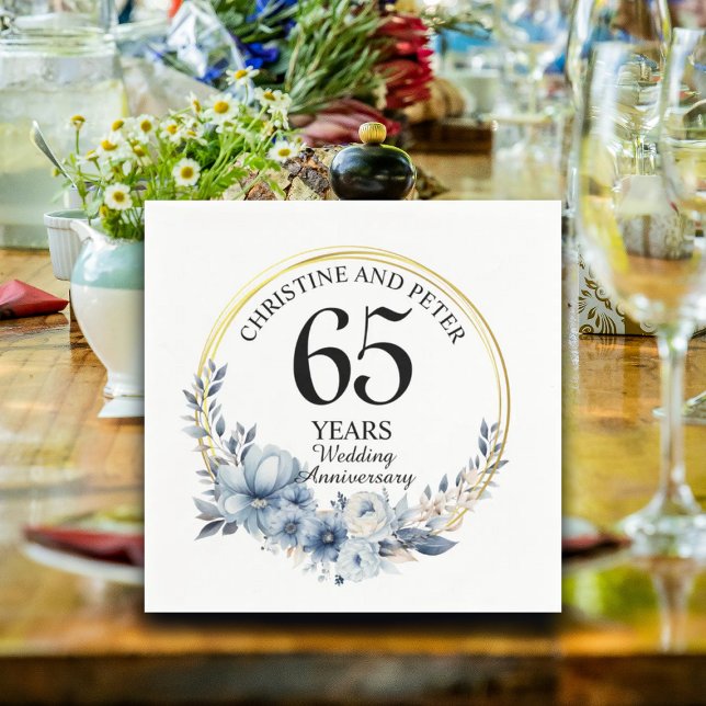 Any Wedding (65) Elegant Blue Floral Anniversary Napkin (Creator Uploaded)