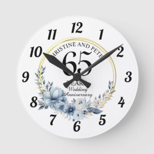 Any Wedding (65) Elegant Blue Floral Anniversary Round Clock