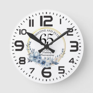 Any Wedding (65) Elegant Blue Floral Anniversary Round Clock