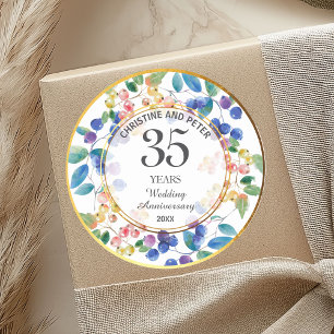 Any Wedding Anniversary (35) Gold Frame Berries Classic Round Sticker