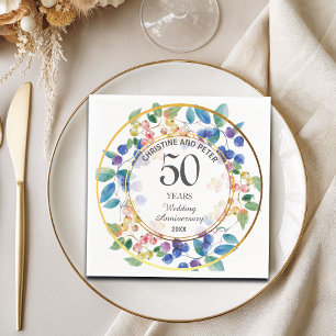 Any Wedding Anniversary (50) Gold Frame Berries Napkin