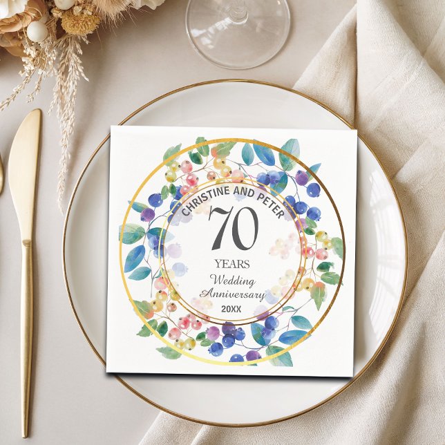 Any Wedding Anniversary (70) Gold Frame Berries Napkin (Creator Uploaded)