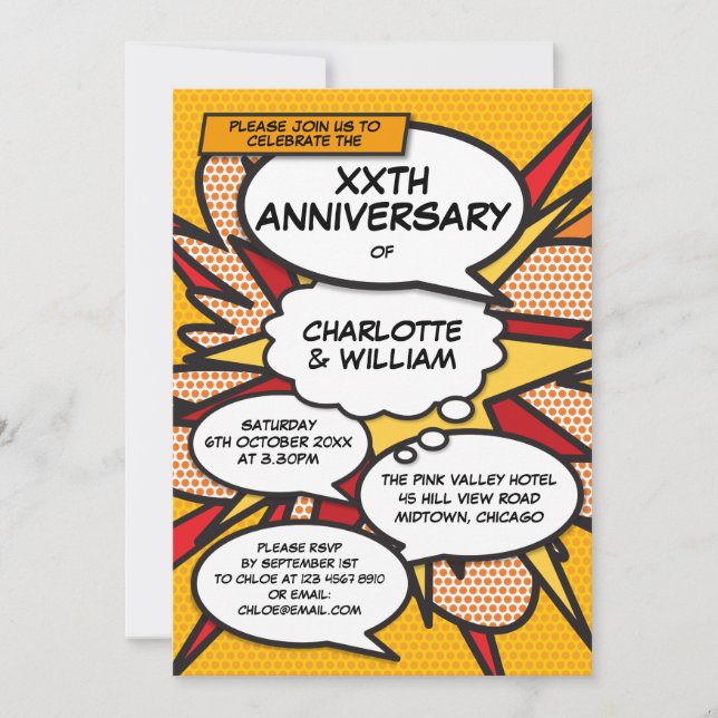 Any Wedding Anniversary Fun Retro Comic Book Invitation (Front)