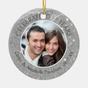 Any Wedding Anniversary   Silver Sparkle Photo Ceramic Tree Decoration