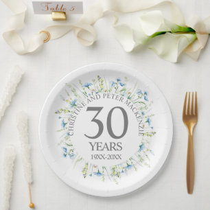 Any Wedding Blue Widlflowers Anniversary Paper Plate