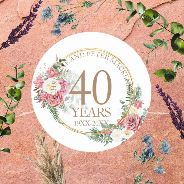 Any Wedding Blush Roses Anniversary Classic Round Sticker (Creator Uploaded)