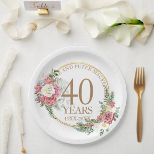 Any Wedding Blush Roses Anniversary Paper Plate