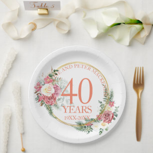 Any Wedding Blush Roses Anniversary Paper Plate