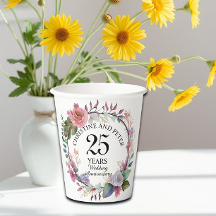 Any Wedding Elegant Floral Anniversary Paper Cups