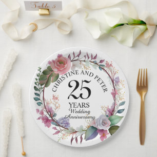 Any Wedding Elegant Floral Anniversary Paper Plate