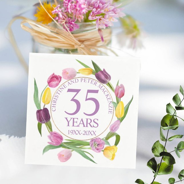 Any Wedding Watercolor Tulips Anniversary Napkin (Creator Uploaded)
