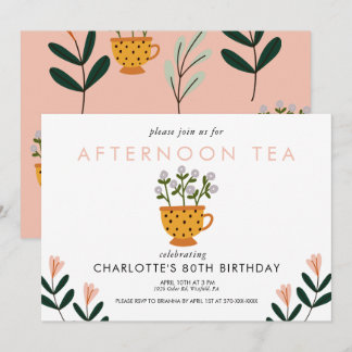 Any Year Abstract Flowers Tea Party Birthday Invitation