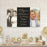 Any Year Anniversary 2 Photo Black Golden 50th Banner<br><div class="desc">Celebrate the anniversary couple with a custom 2 photo black and gold banner. Design features two images of your choice, modern script calligraphy customisable "Cheers to 50 Years, " chic black background, and gold faux foil confetti dots. Please note that text is printed colour, not metallic foil. The modern typography...</div>